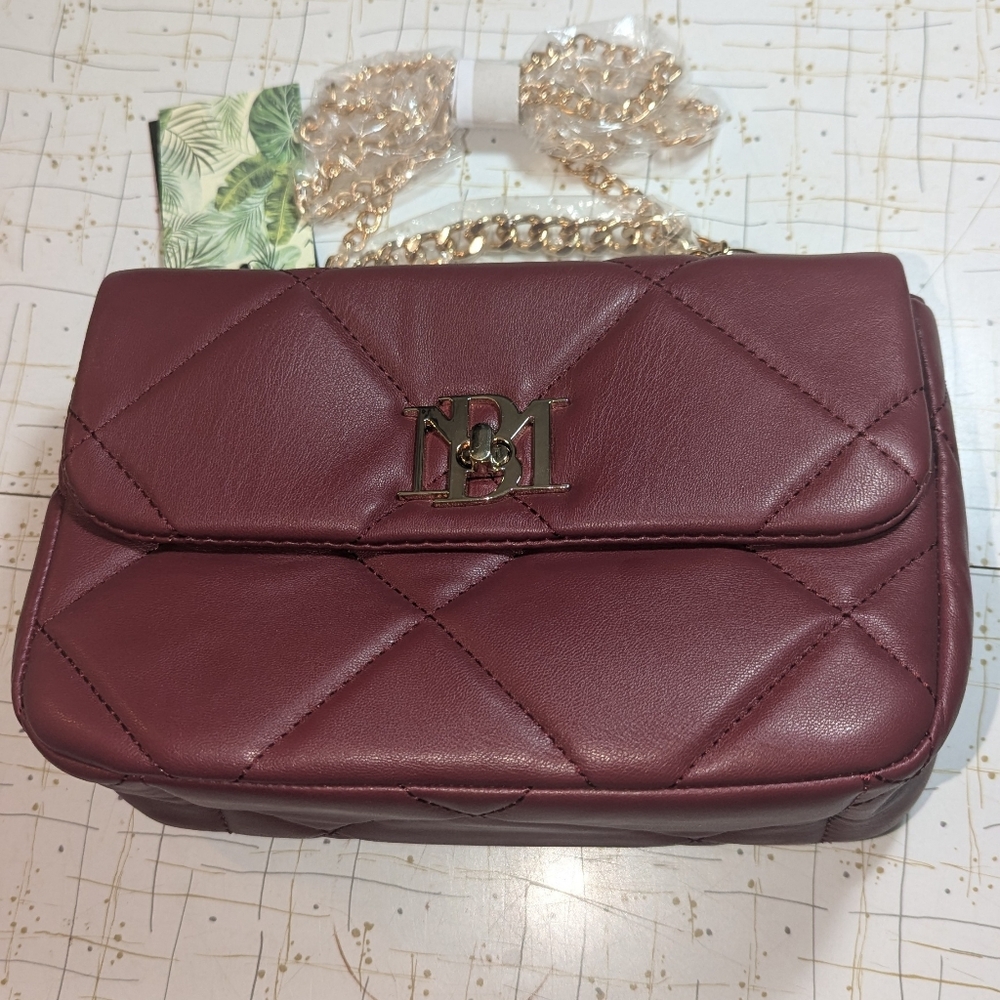 NWT Badgley Mischka Big Chain Wine Red Crossbody Bag‎ Diamond Quilting